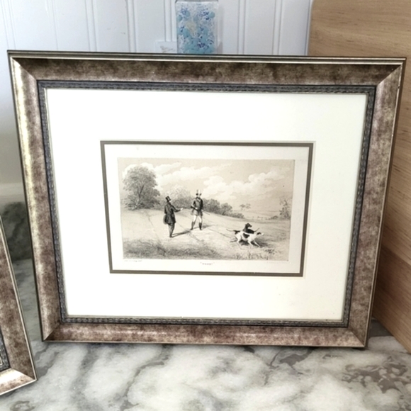 (2) 1880's Silver Guilt Equestrian Etchings Double Matting Etchings in Frames - Picture 7 of 15